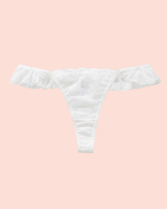 Milanblocks Coquette Lace Thong with Ruffled Edges