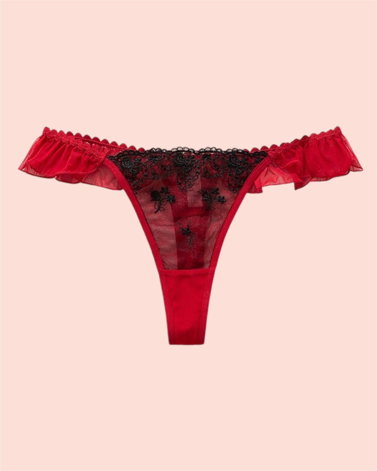 Milanblocks Coquette Lace Thong with Ruffled Edges