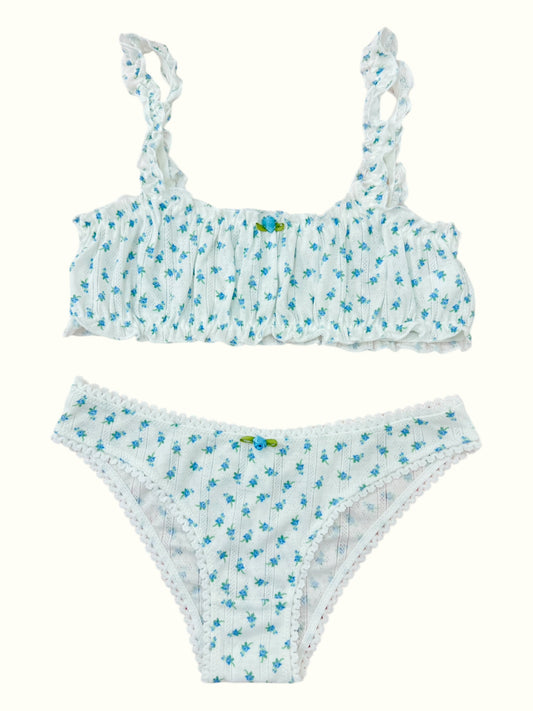 Milanblocks French Romantic pointelle cotton made matching bralette set