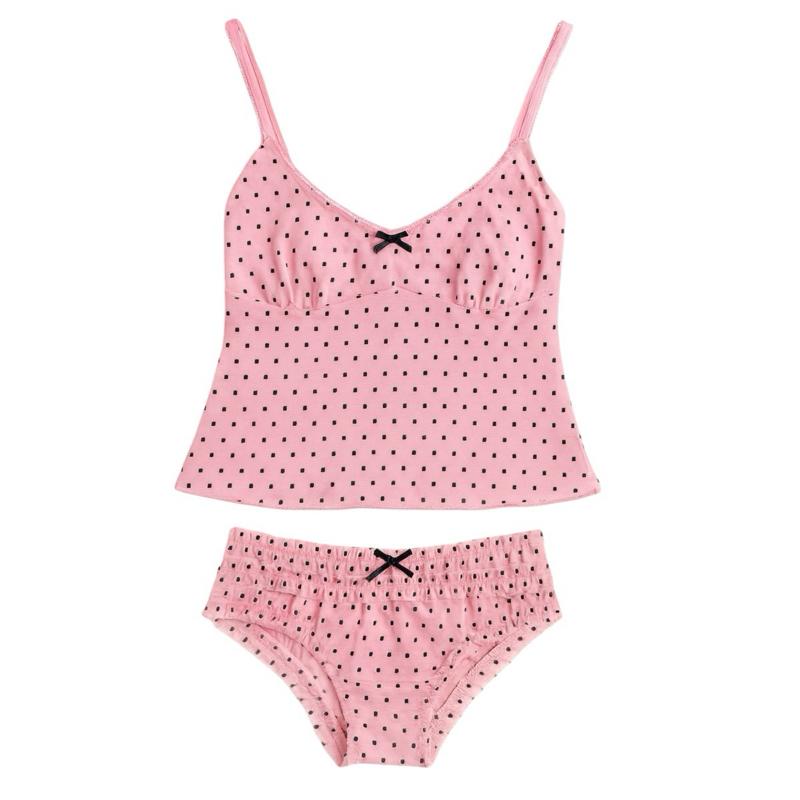 Milanblocks Y2K Pink Heart Mesh Matching Set - Polka Dot Cami Top & low Waist Briefs for Women