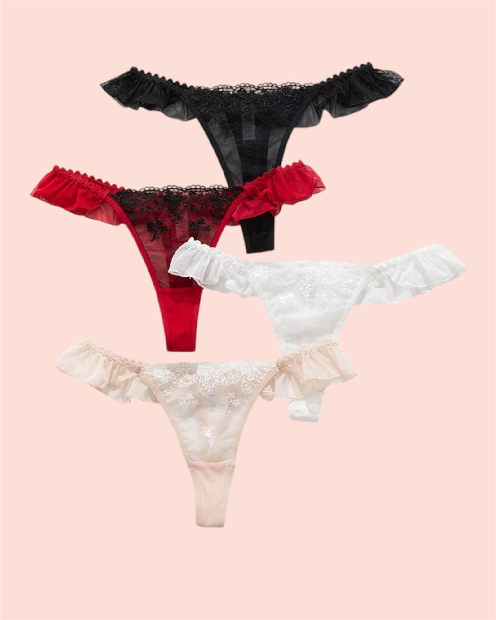 Milanblocks Coquette Lace Thong with Ruffled Edges