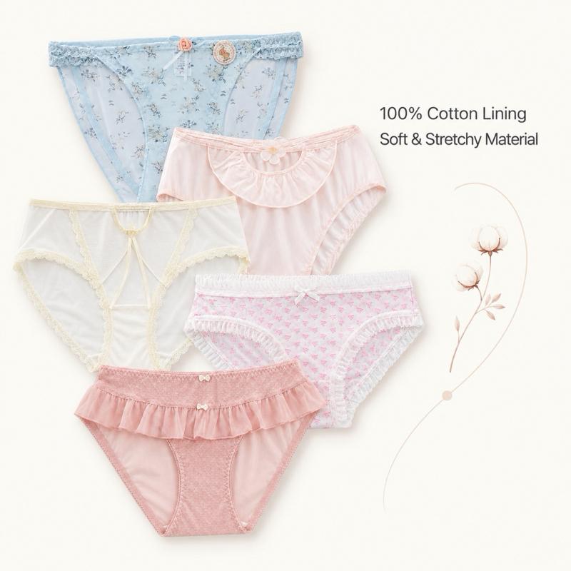 XSmall Milanblocks Women's Coquette Underwear 5-Pack, Comfortable Feminine Elegant Lady's Everyday Underwear Set