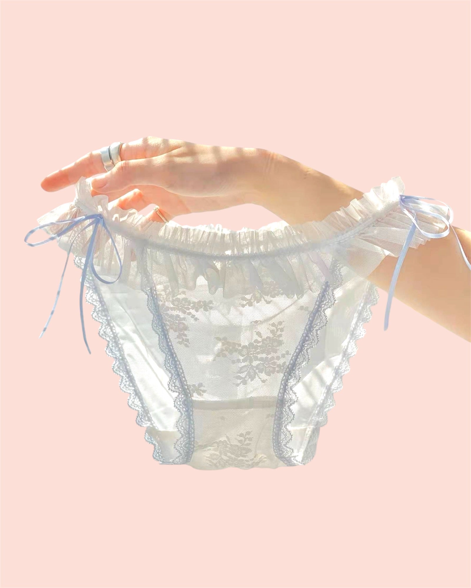 Milanblocks Coquette Ruffled Lace Panties with Bow Ties