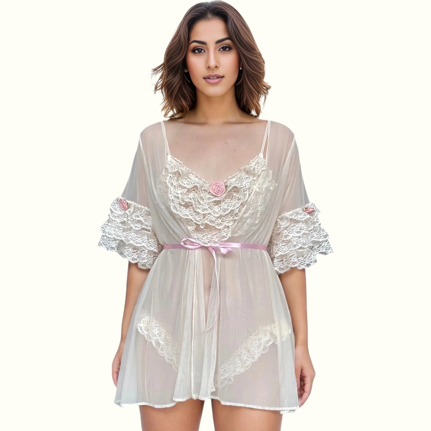 Milanblocks Coquette Princess-Style Beige Floral Bodysuit