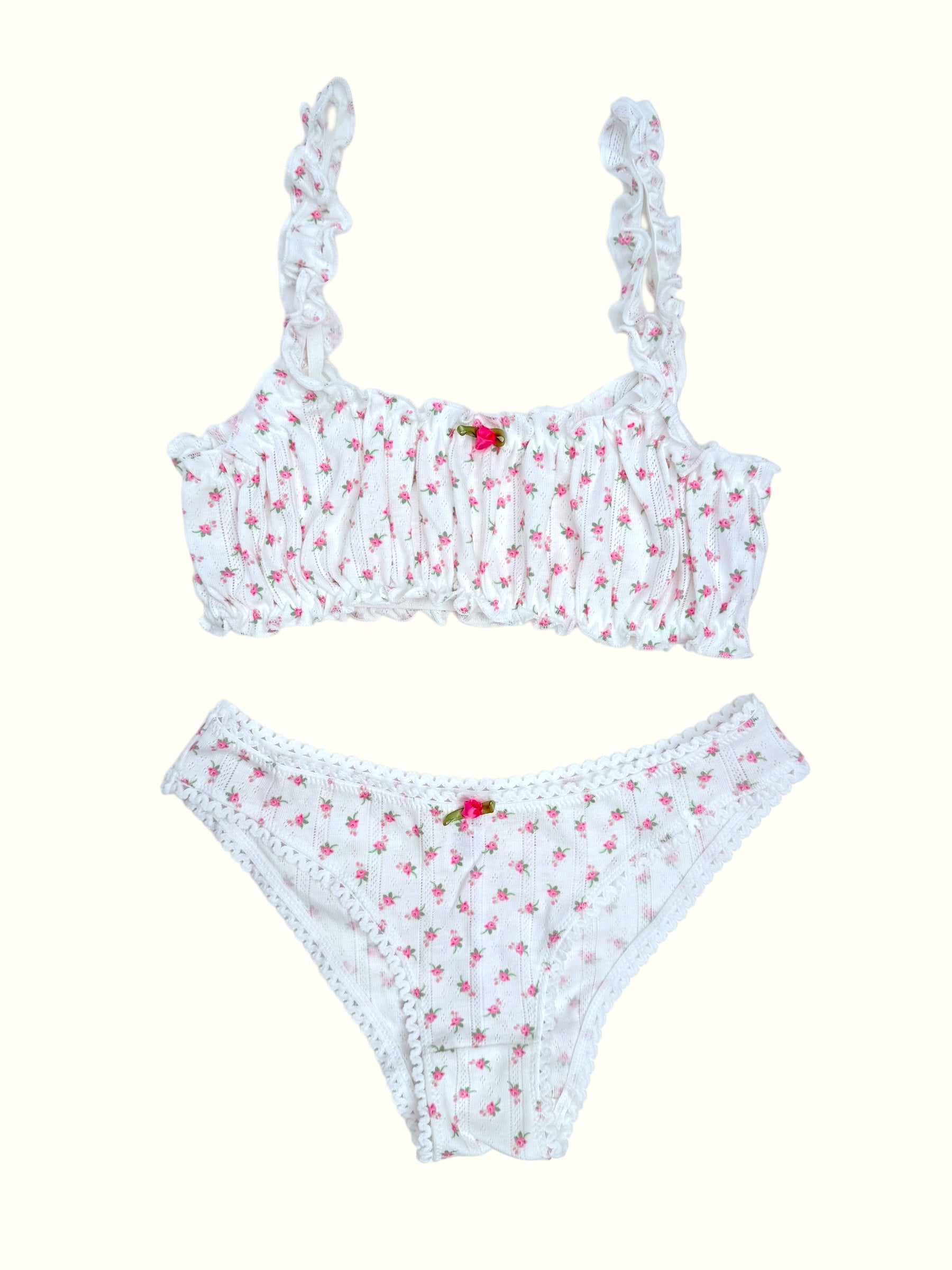 Milanblocks French Romantic pointelle cotton made matching bralette set