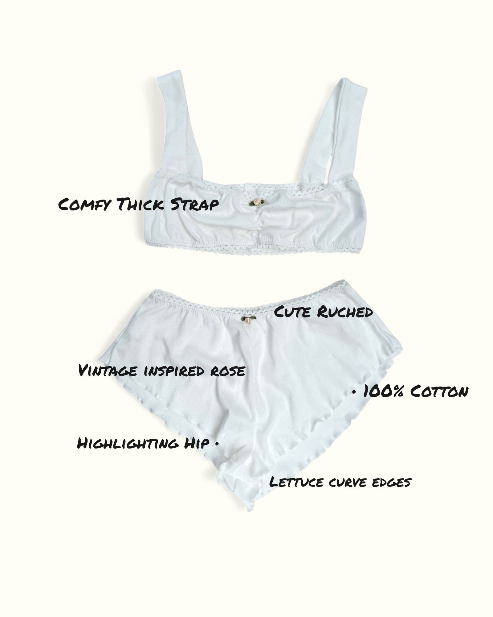 Milanblocks The Romantic pointelle cotton made matching bralette set