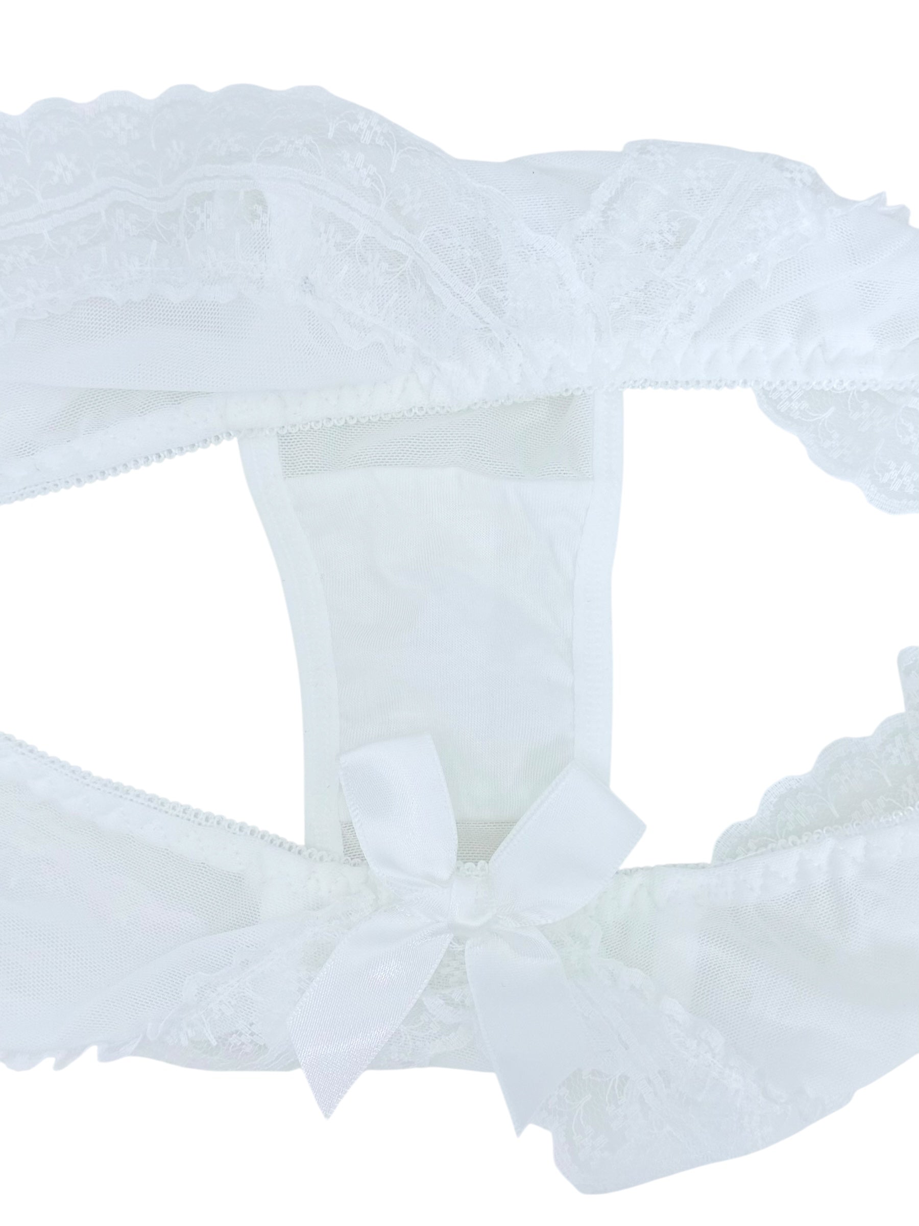 Milanblocks Elegant Ruffled Lace Panties with Satin Bow Accent