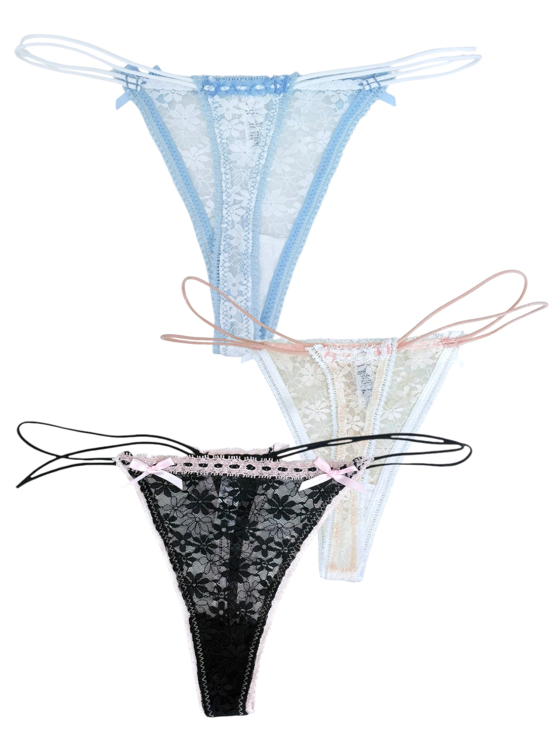 Milanblocks Delicate Lace G-String Trio with Bow Details