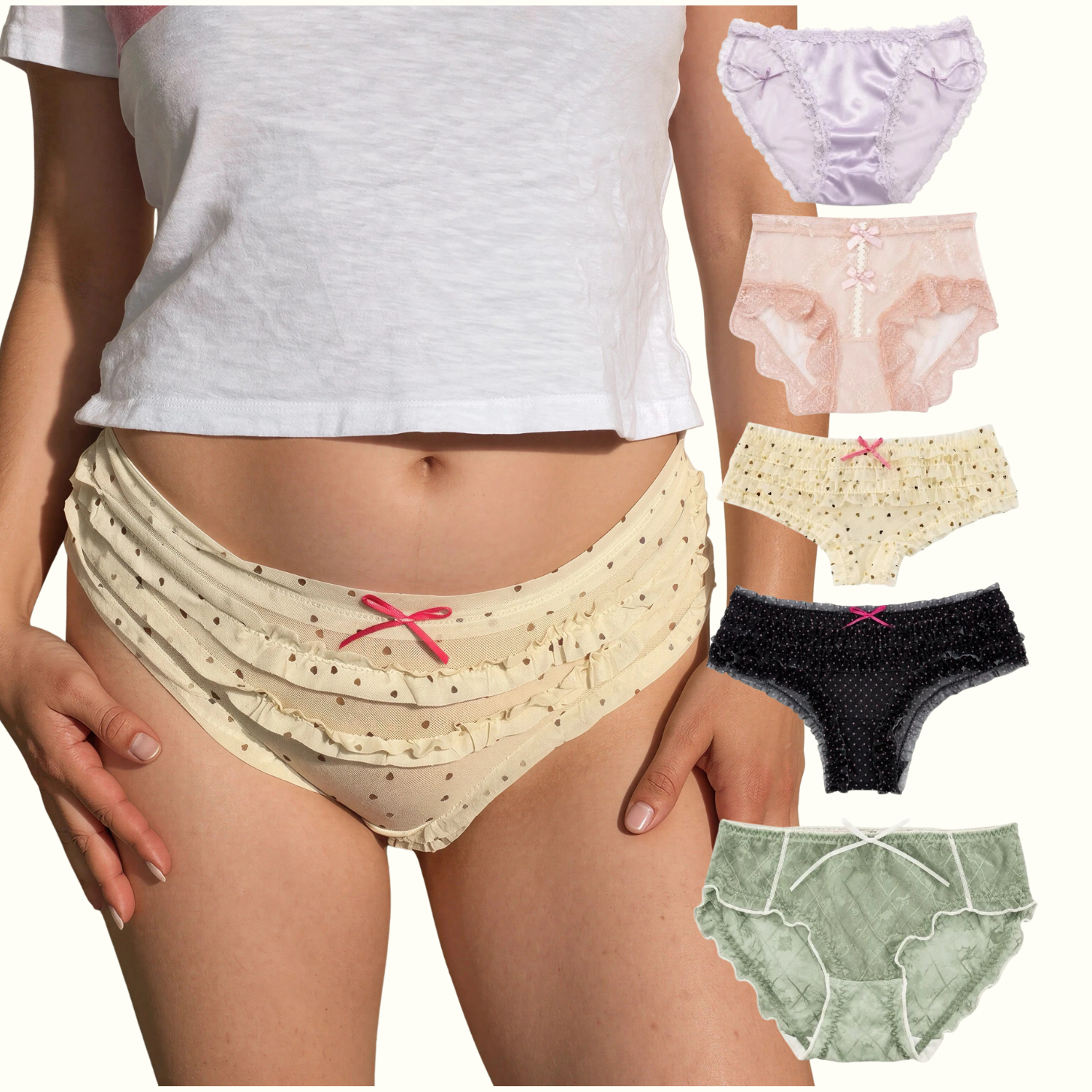 Women's Medium-Size Milanblocks Coquette Cotton Underwear Set (5-Pack) - Comfortable, Feminine, Elegant Womenswear for Everyday Wear