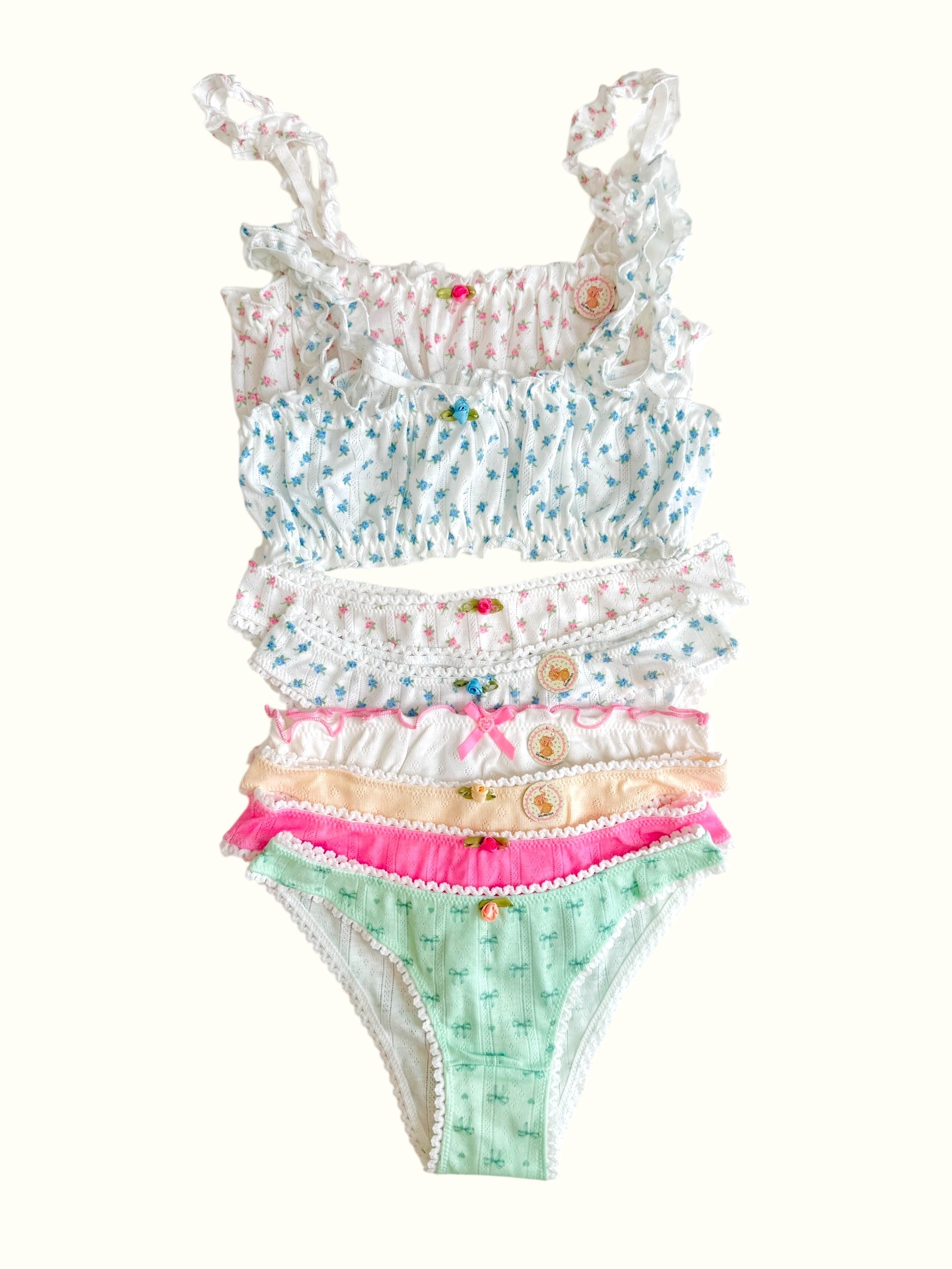 Milanblocks Petite Bundle Cotton Pointelle Sweet Blossom Coquette Lingerie Set