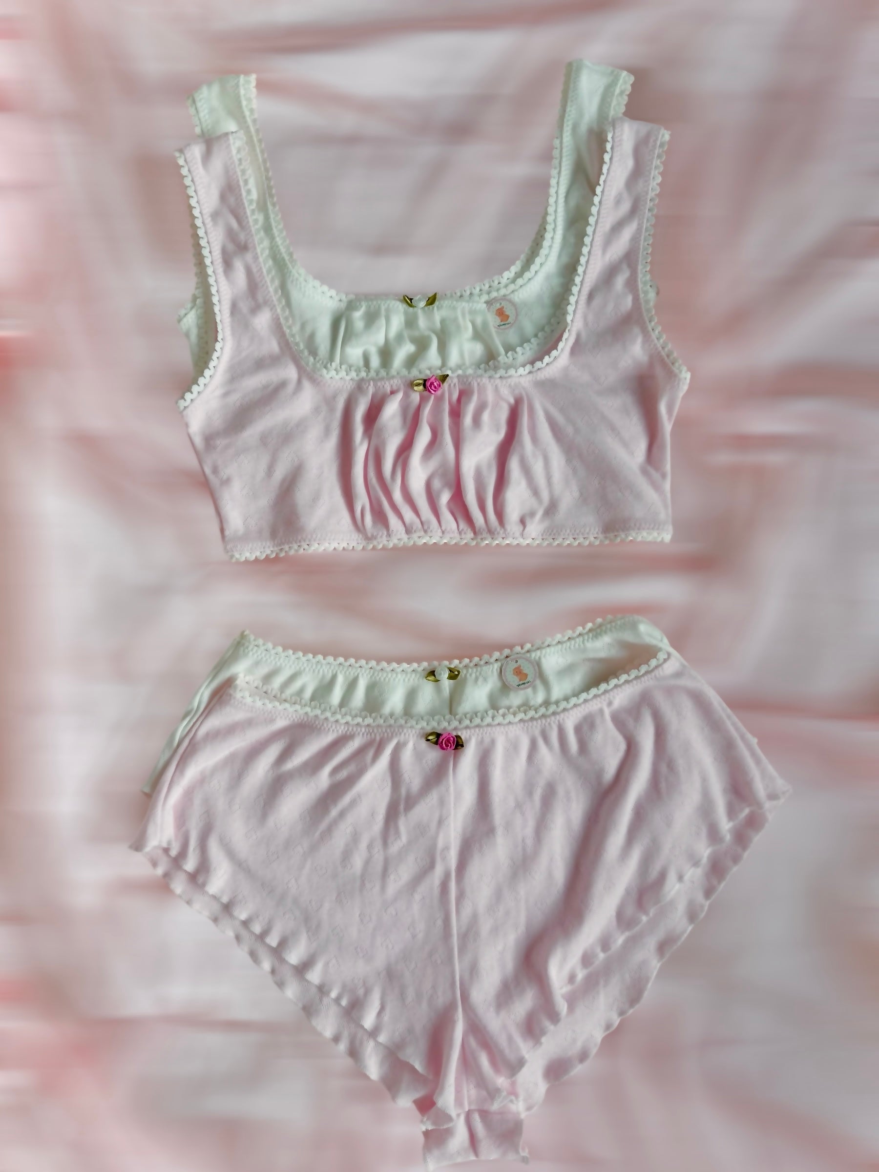 Milanblocks Soft Girl Loungewear Set Cotton Lace Bralette High Waist Panties