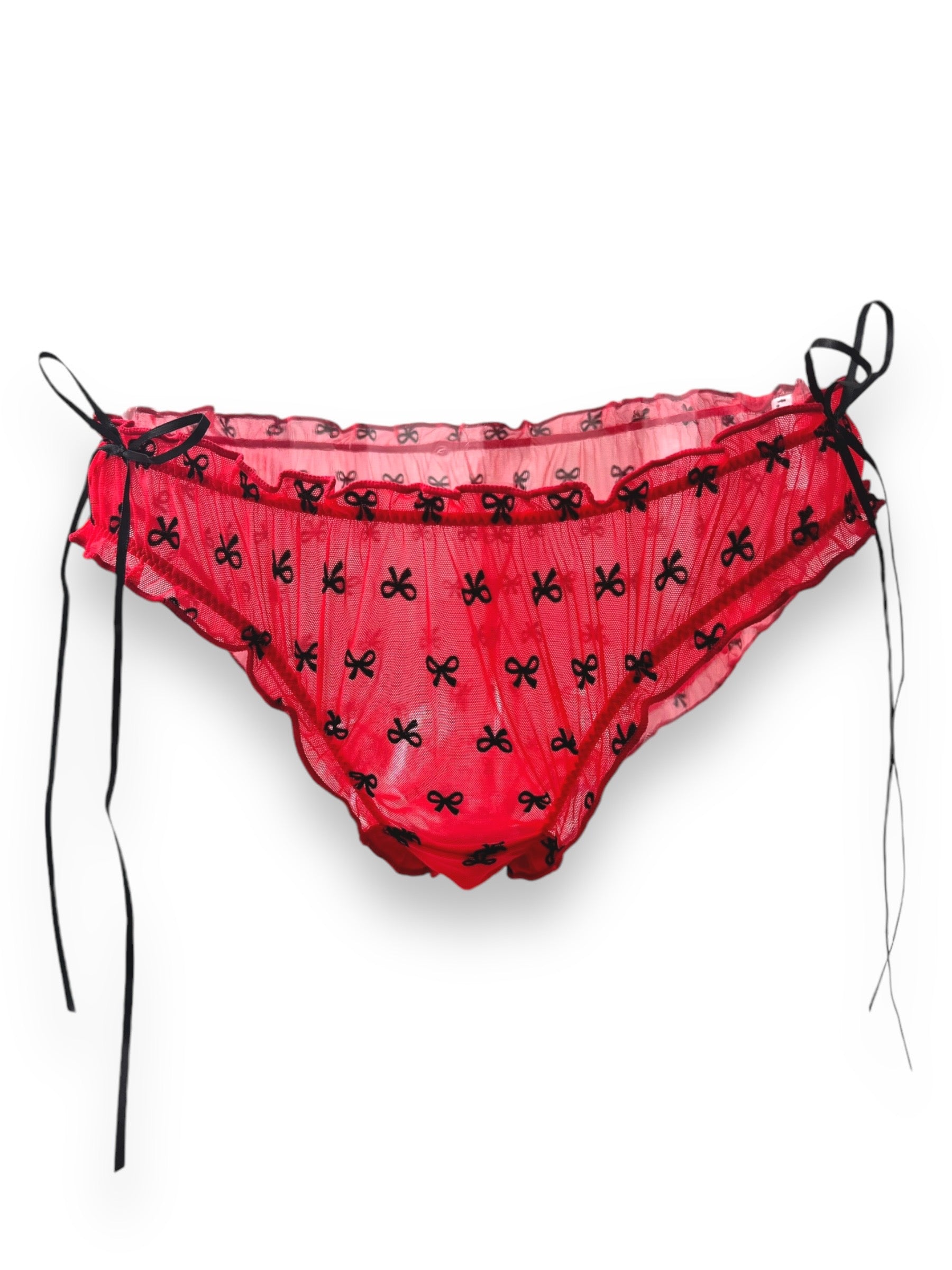 Milanblocks Chic Red Coquette Panty With Black Velvet Bows