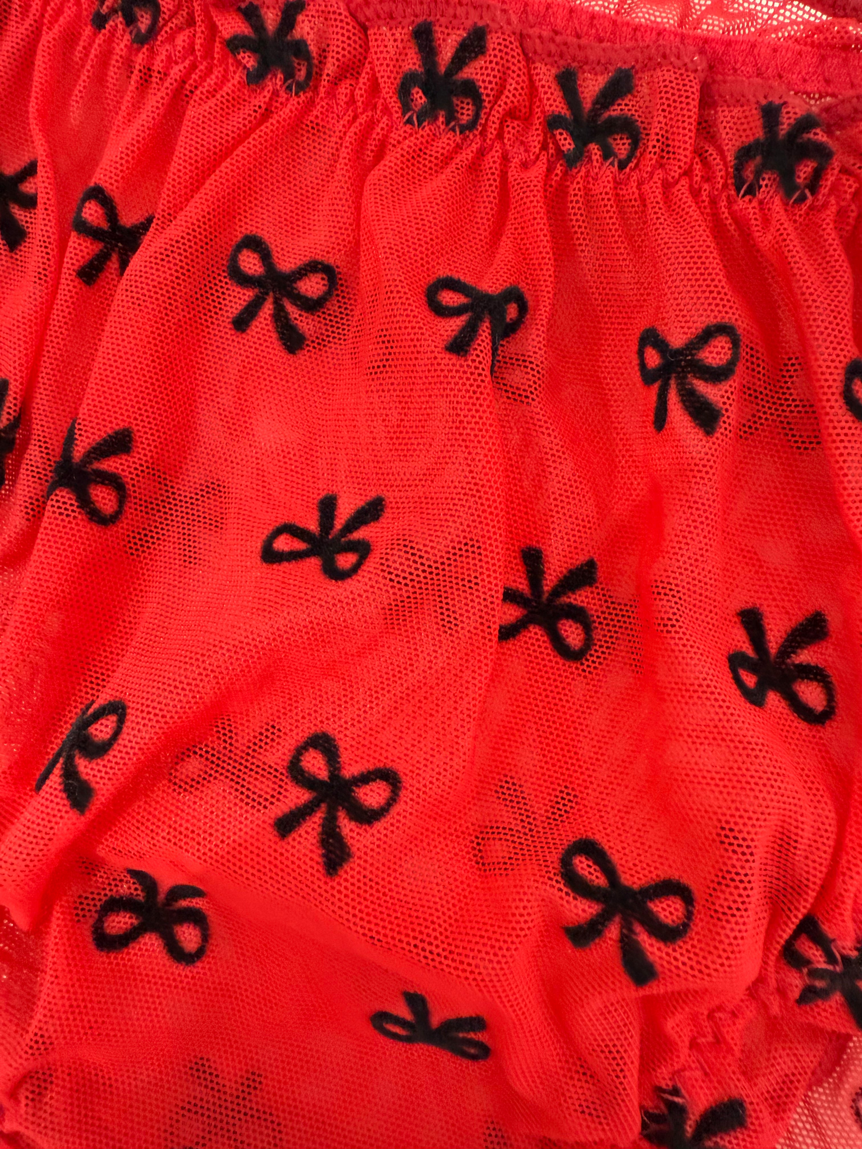 Milanblocks Chic Red Coquette Panty With Black Velvet Bows