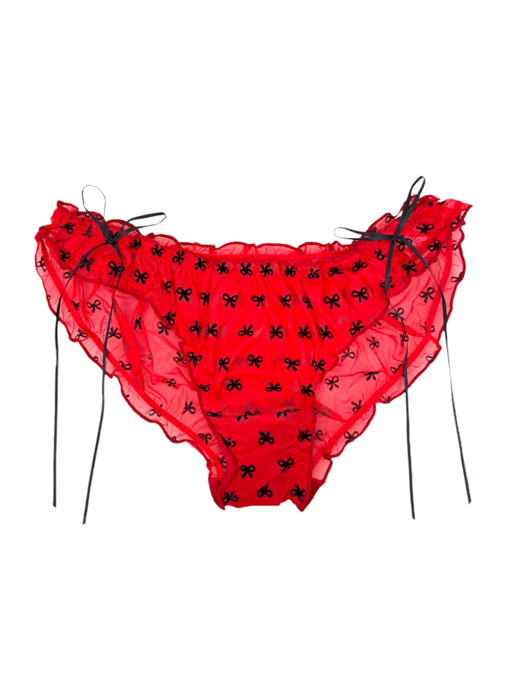 Milanblocks Chic Red Coquette Panty With Black Velvet Bows