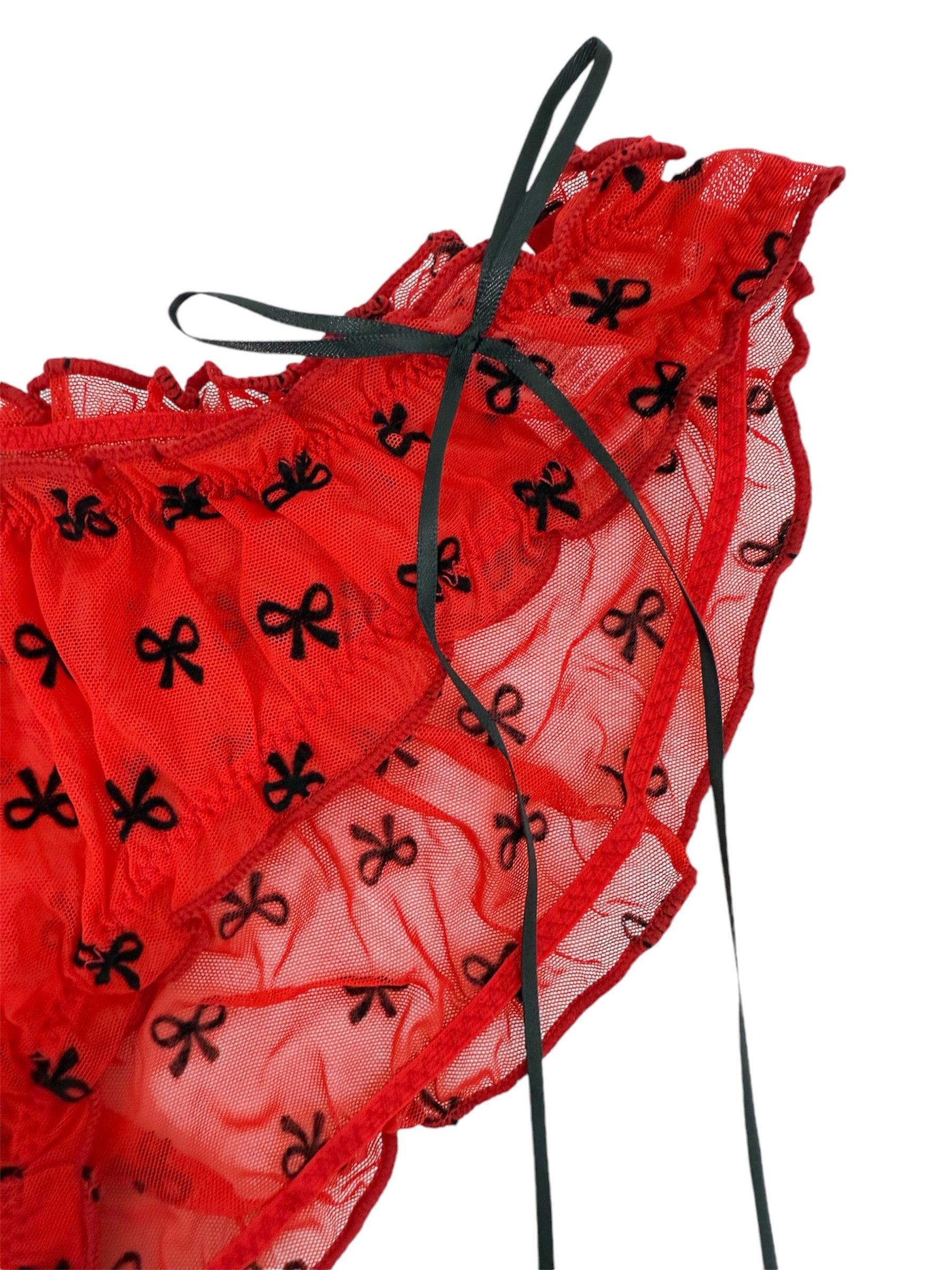 Milanblocks Chic Red Coquette Panty With Black Velvet Bows