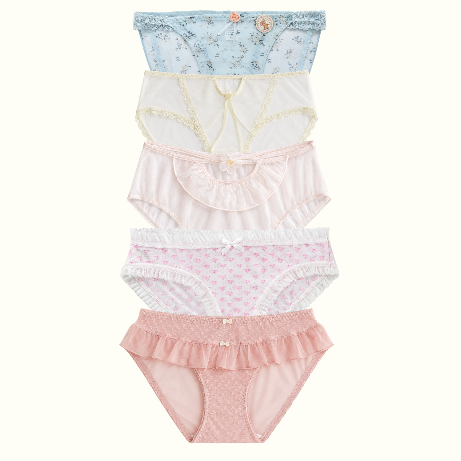 XS Small Size Milanblocks Women's Coquette Underwear 5-Pack, Comfortable Feminine Elegant Lady's Everyday Underwear Set