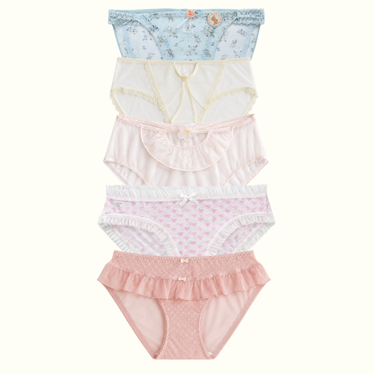 XS Small Size Milanblocks Women's Coquette Underwear 5-Pack, Comfortable Feminine Elegant Lady's Everyday Underwear Set