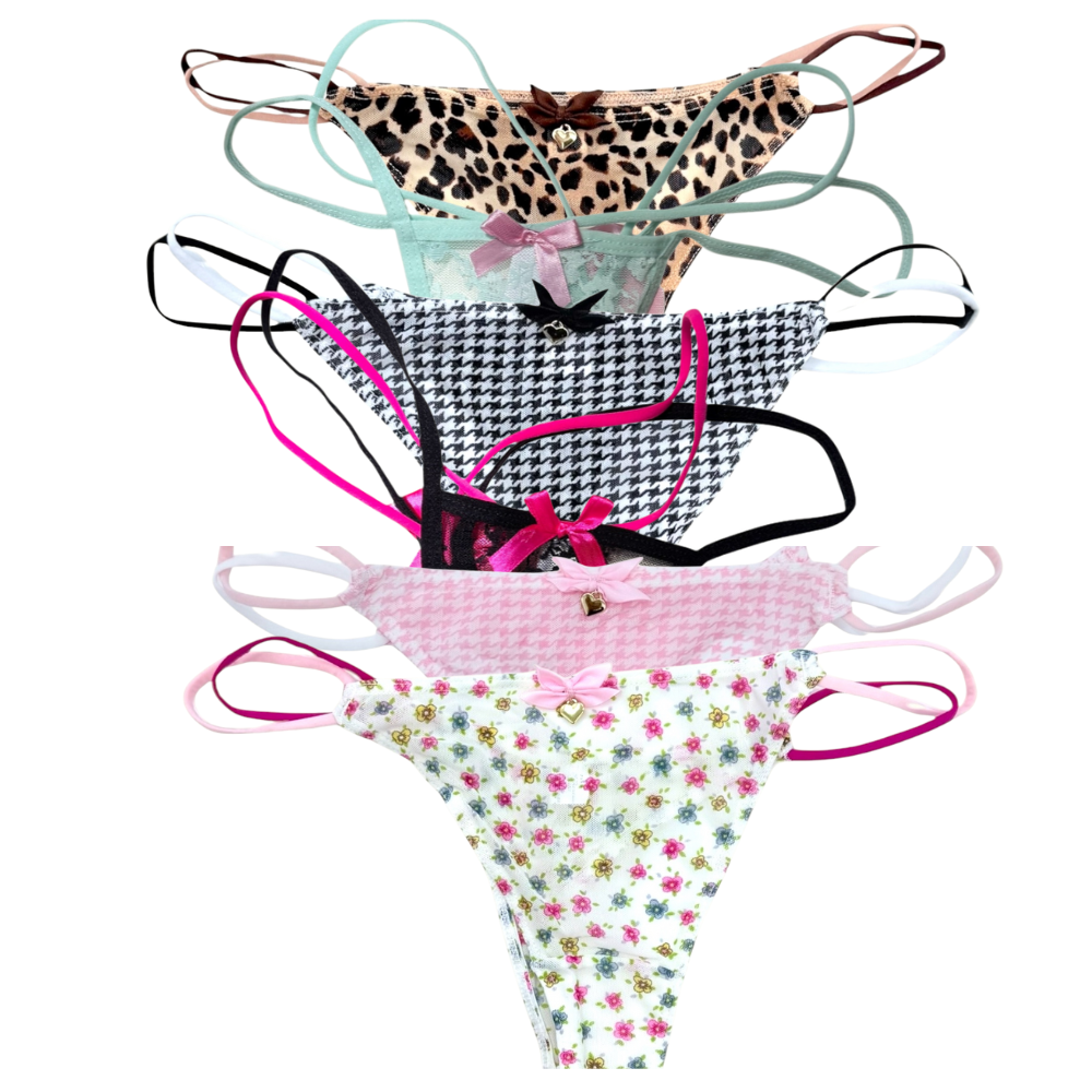 Milanblocks Leopard Print String Panties with Charm Accent