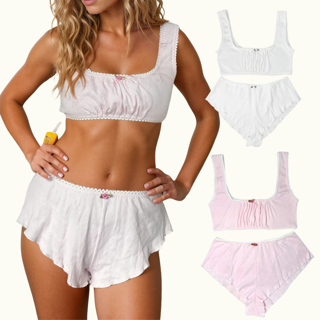 Milanblocks Soft Girl Loungewear Set Cotton Lace Bralette High Waist Panties