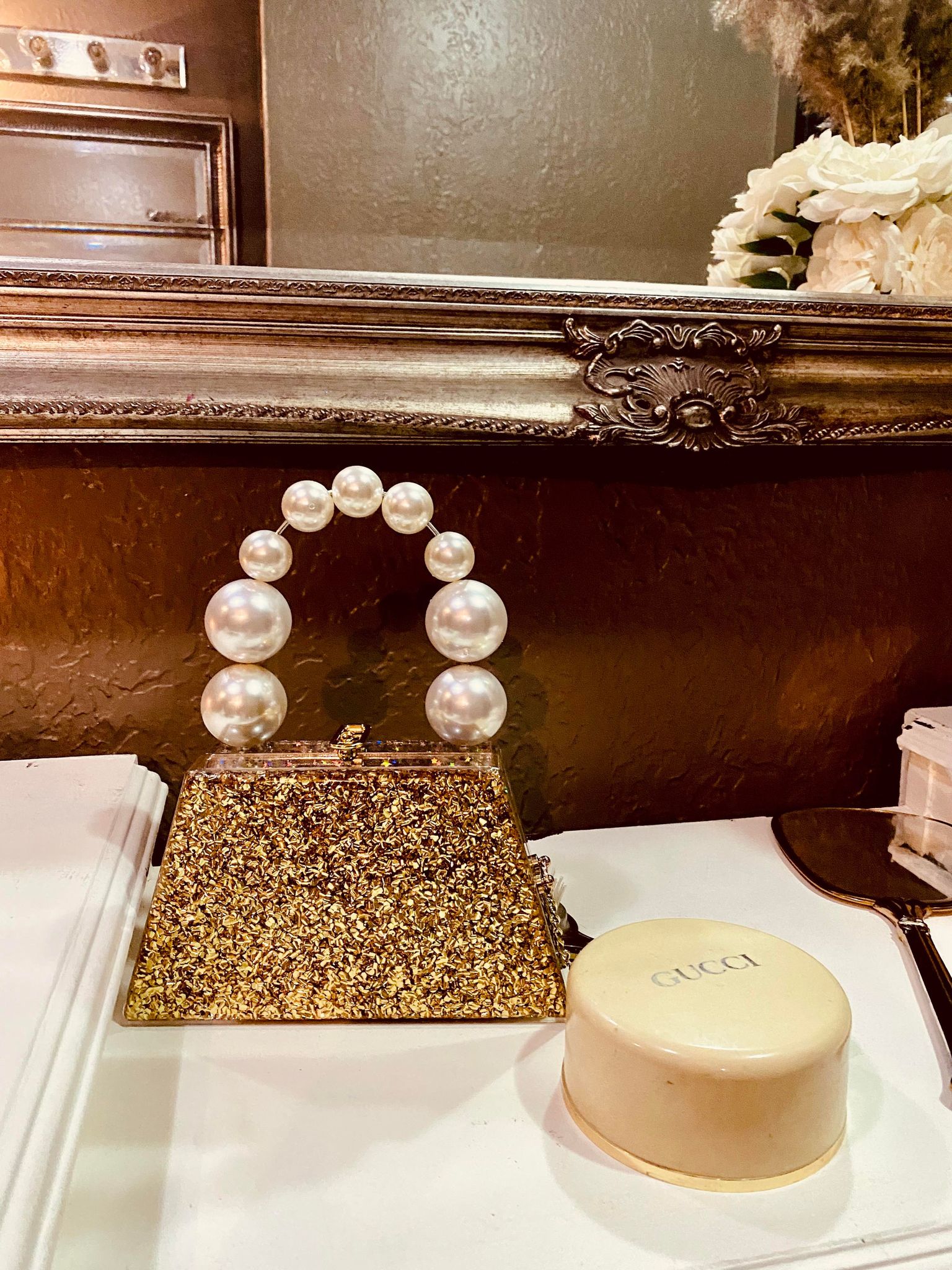 Forever Love Glitter Top Handle Acrylic Clutch