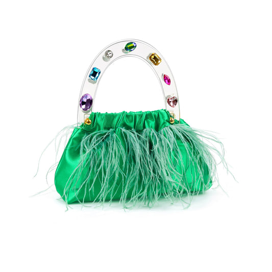 Dreamy Green Feathered Top handle bag