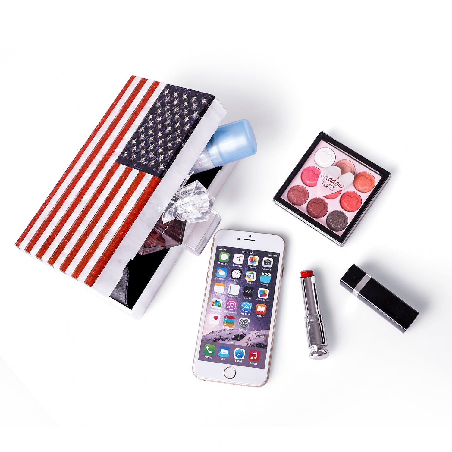 Glitter American Flag White Pearl Clutch Purse-Handbags & Purses - MILANBLOCKS