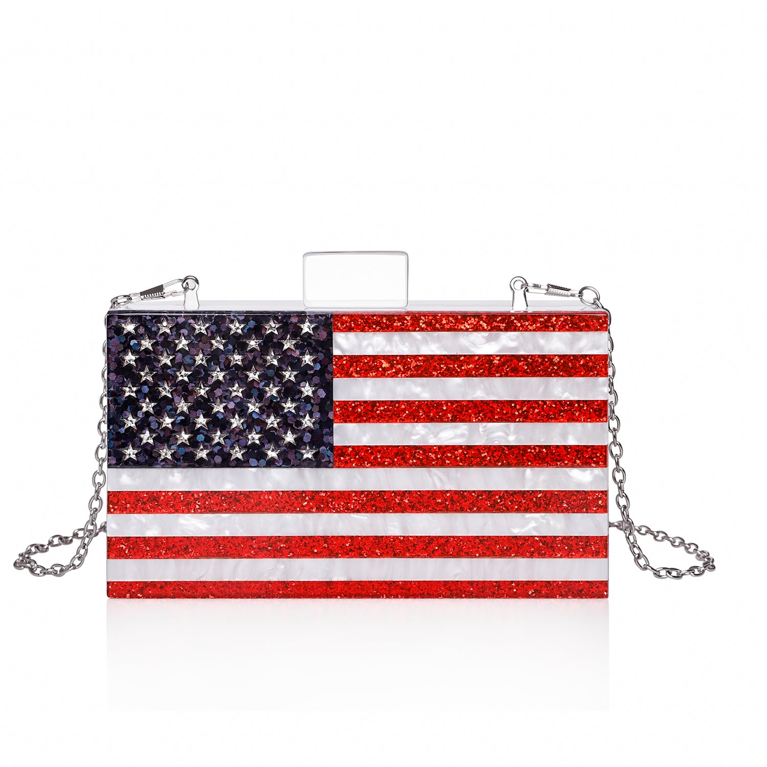 Glitter American Flag White Pearl Clutch Purse-Handbags & Purses - MILANBLOCKS