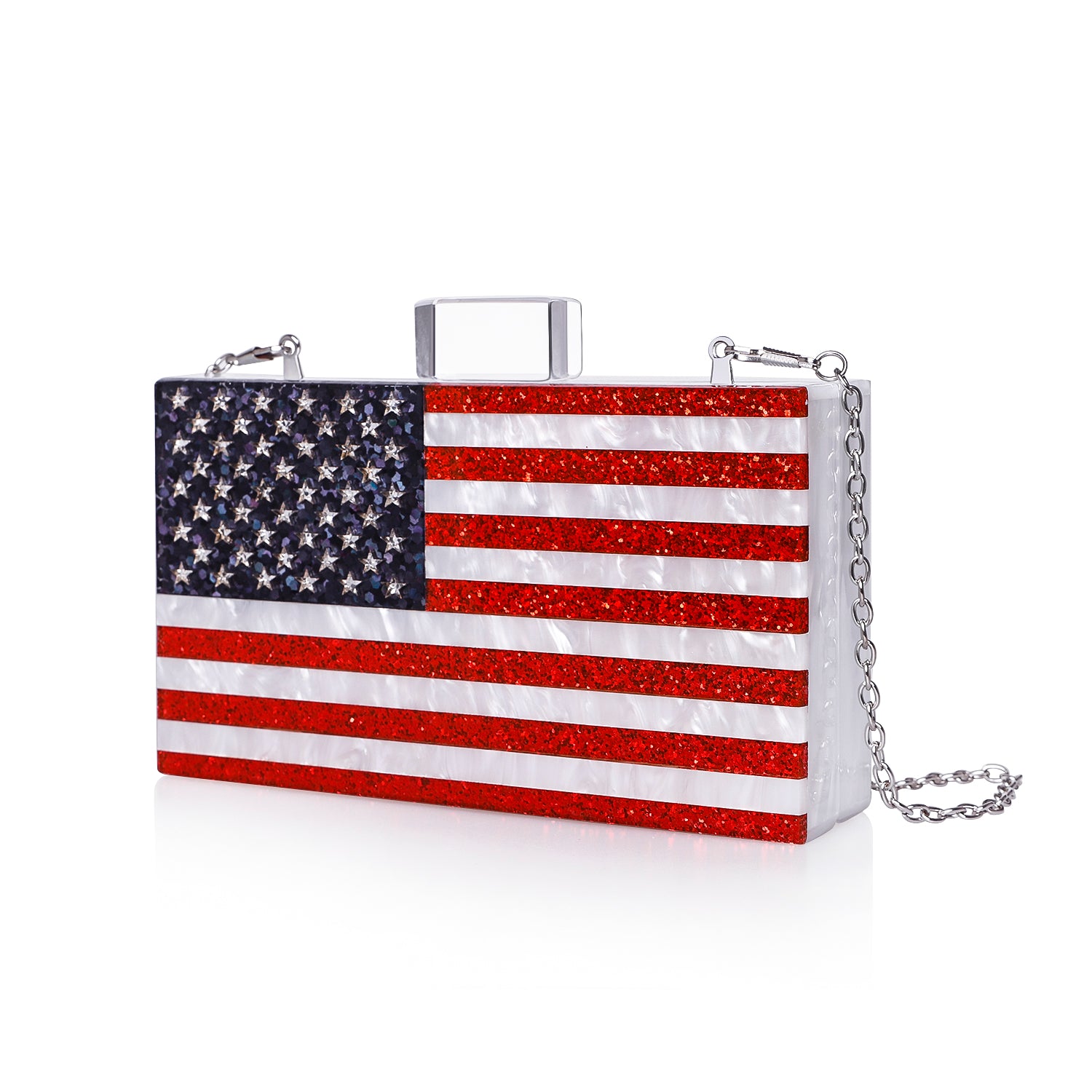 Glitter American Flag White Pearl Clutch Purse-Handbags & Purses - MILANBLOCKS
