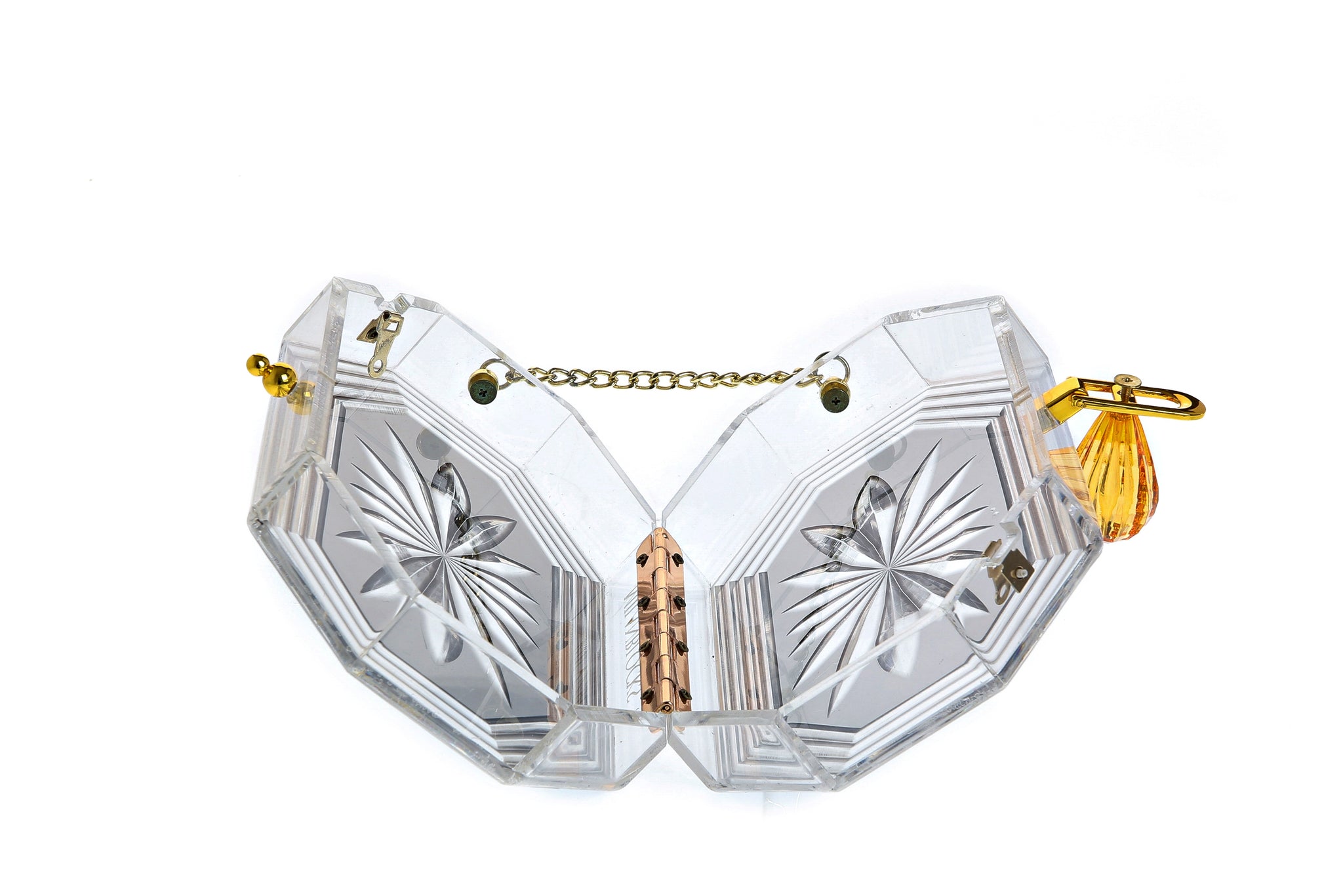 Perfume Bottle Clear Flower Cut Acrylic Box Clutch-Gray