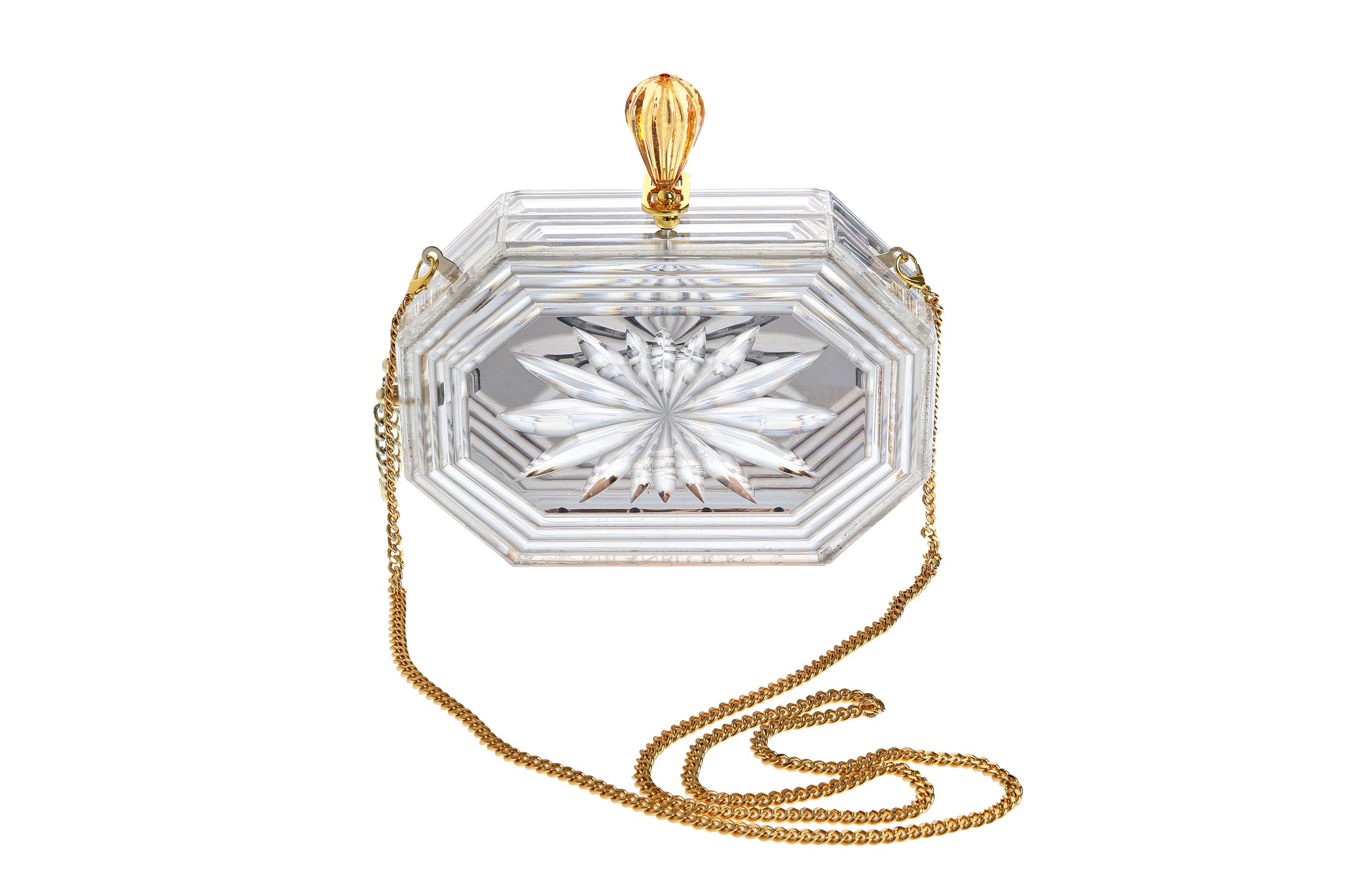 Perfume Bottle Clear Flower Cut Acrylic Box Clutch-Gray