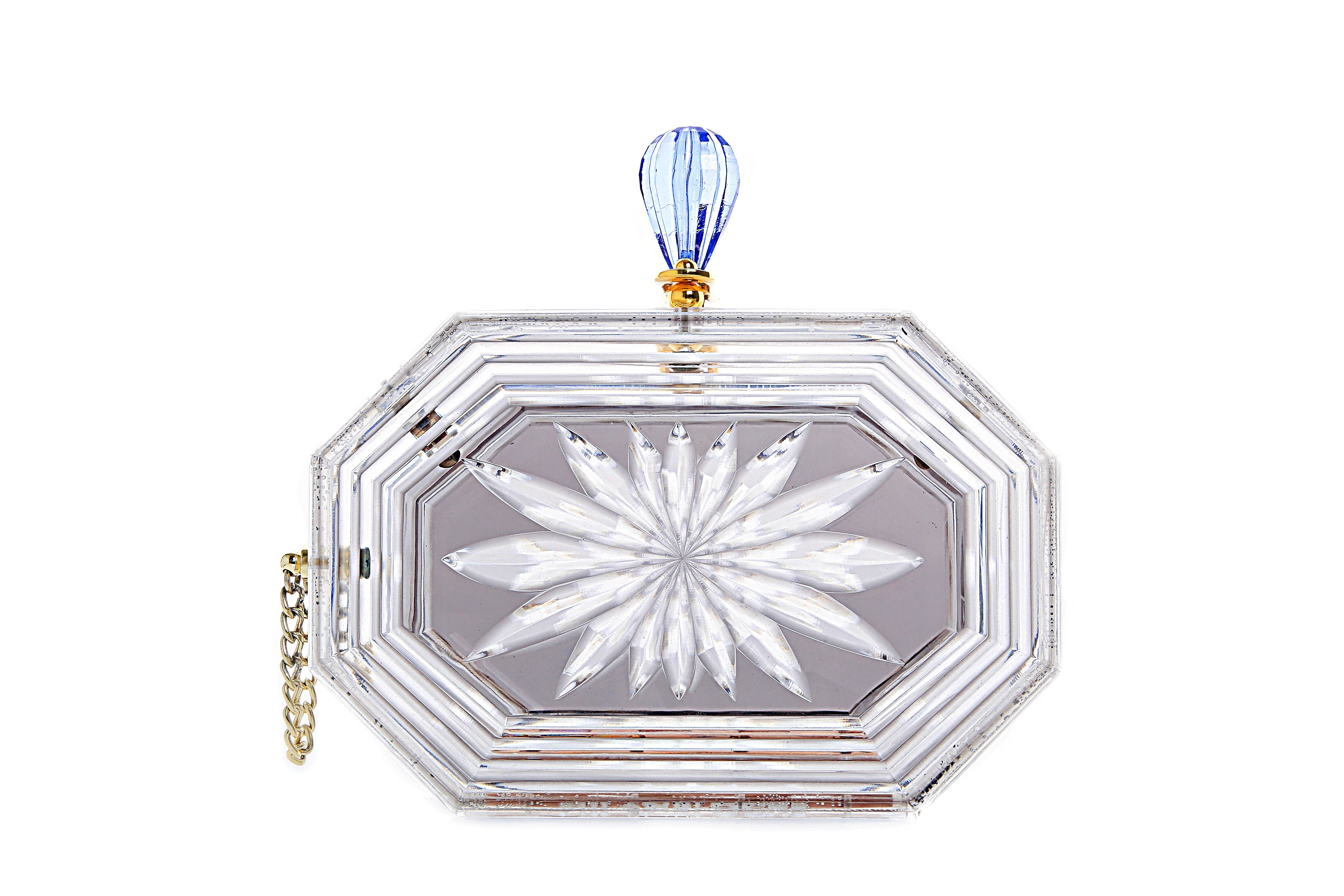 Perfume Bottle Clear Flower Cut Acrylic Box Clutch-Gray