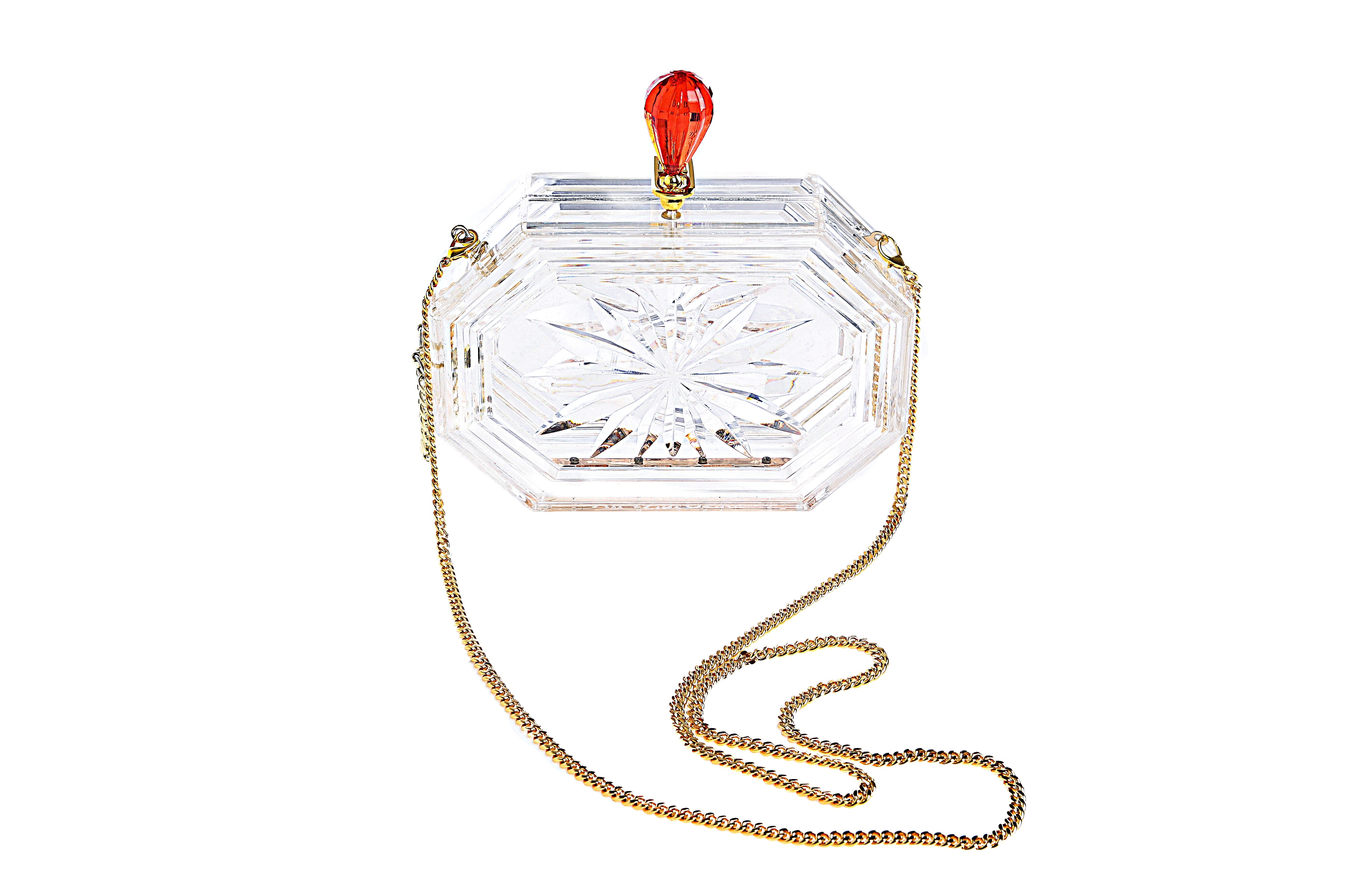 Perfume Bottle Clear Flower Cut Acrylic Box Clutch-Clear