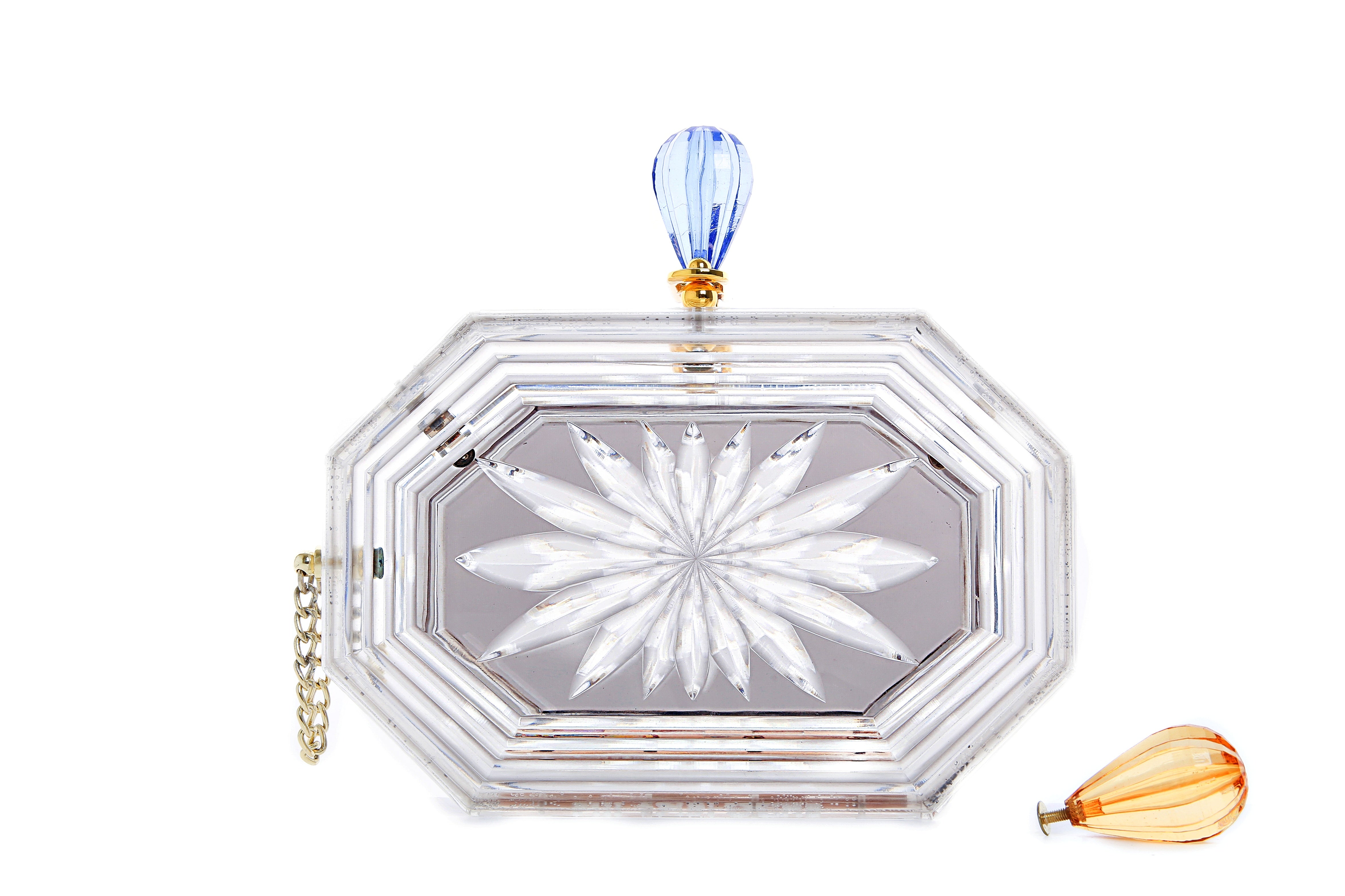 Perfume Bottle Clear Flower Cut Acrylic Box Clutch-Gray