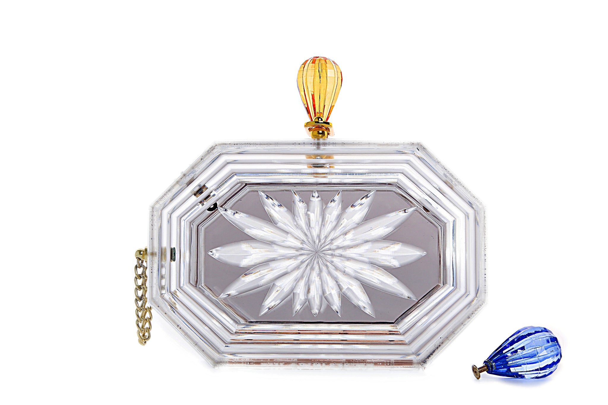 Perfume Bottle Clear Flower Cut Acrylic Box Clutch-Gray