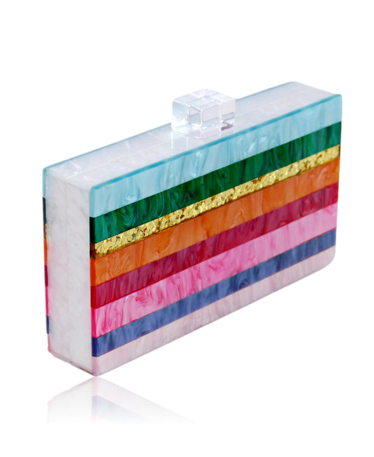 Dreaming Rainbow Stripe Women's Acrylic Box Clutch
