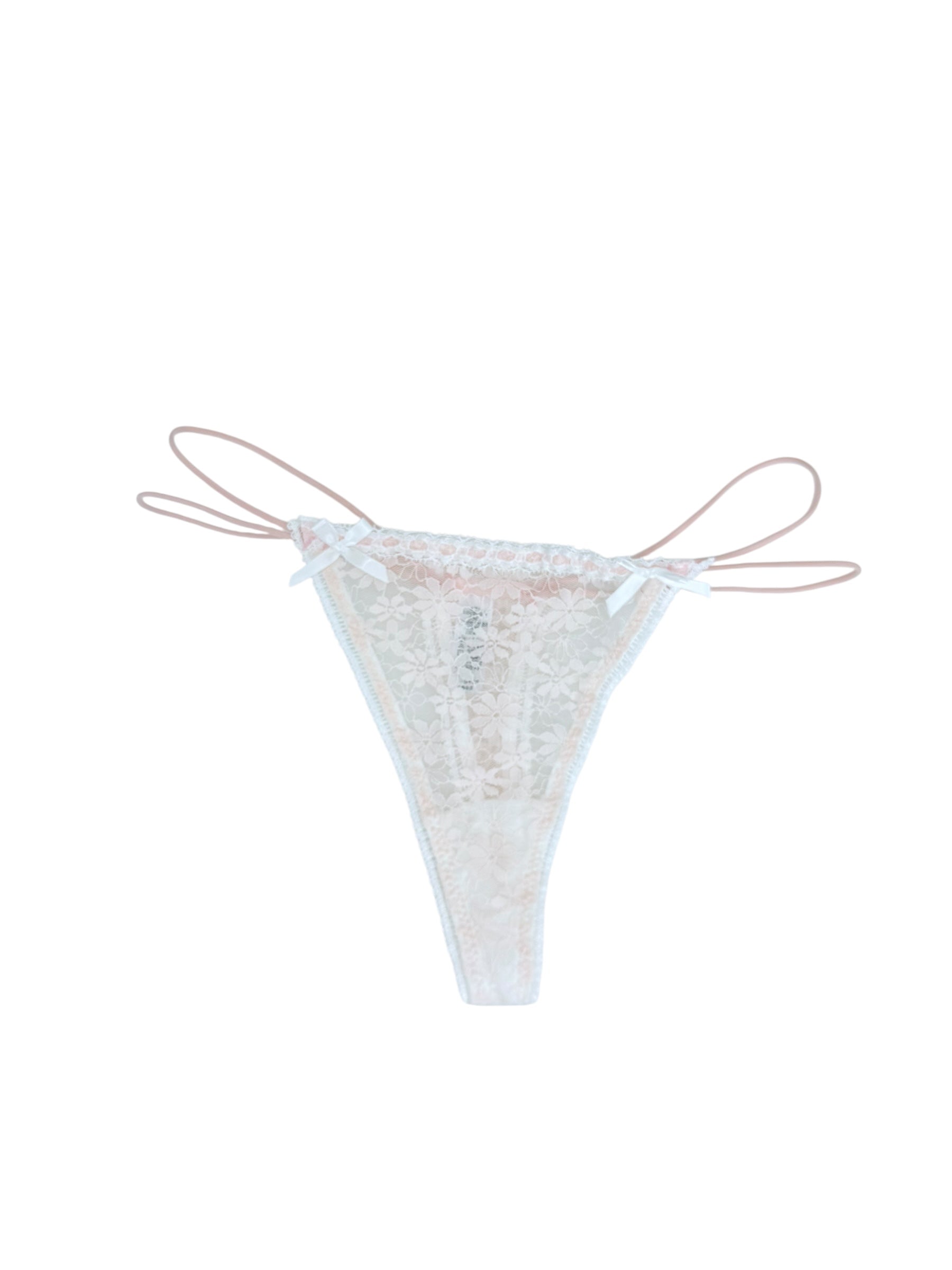 Delicate Lace G-String Trio with Bow Details
