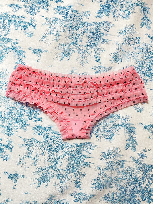 Whispers of Love: Pink Petals & Midnight Hearts Ruffle Panty