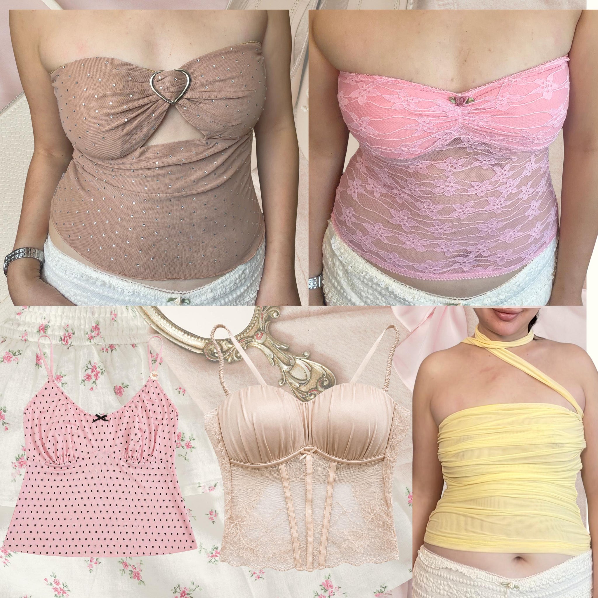 MilanBlocks coquette Womenswear Short Tops Sleeveless Minimalist soft girl cami top sample sale