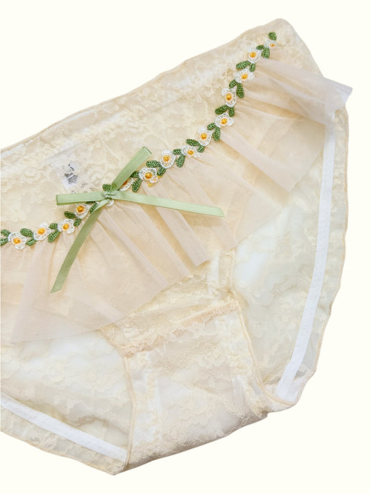 Daisy Embroidered Lace Panties Soft Tulle Ruffle Trim