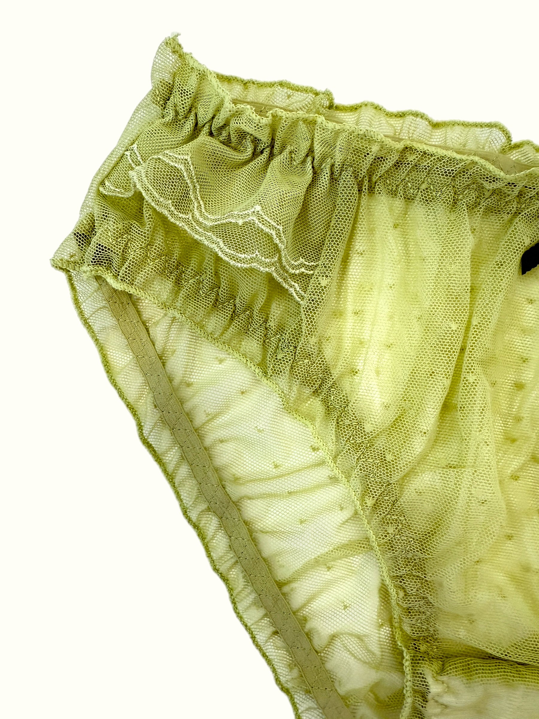 Sheer Ruffle Mesh Panties with Embroidered Detail