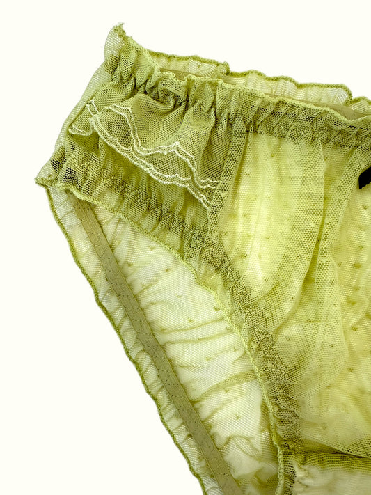 Sheer Ruffle Mesh Panties with Embroidered Detail