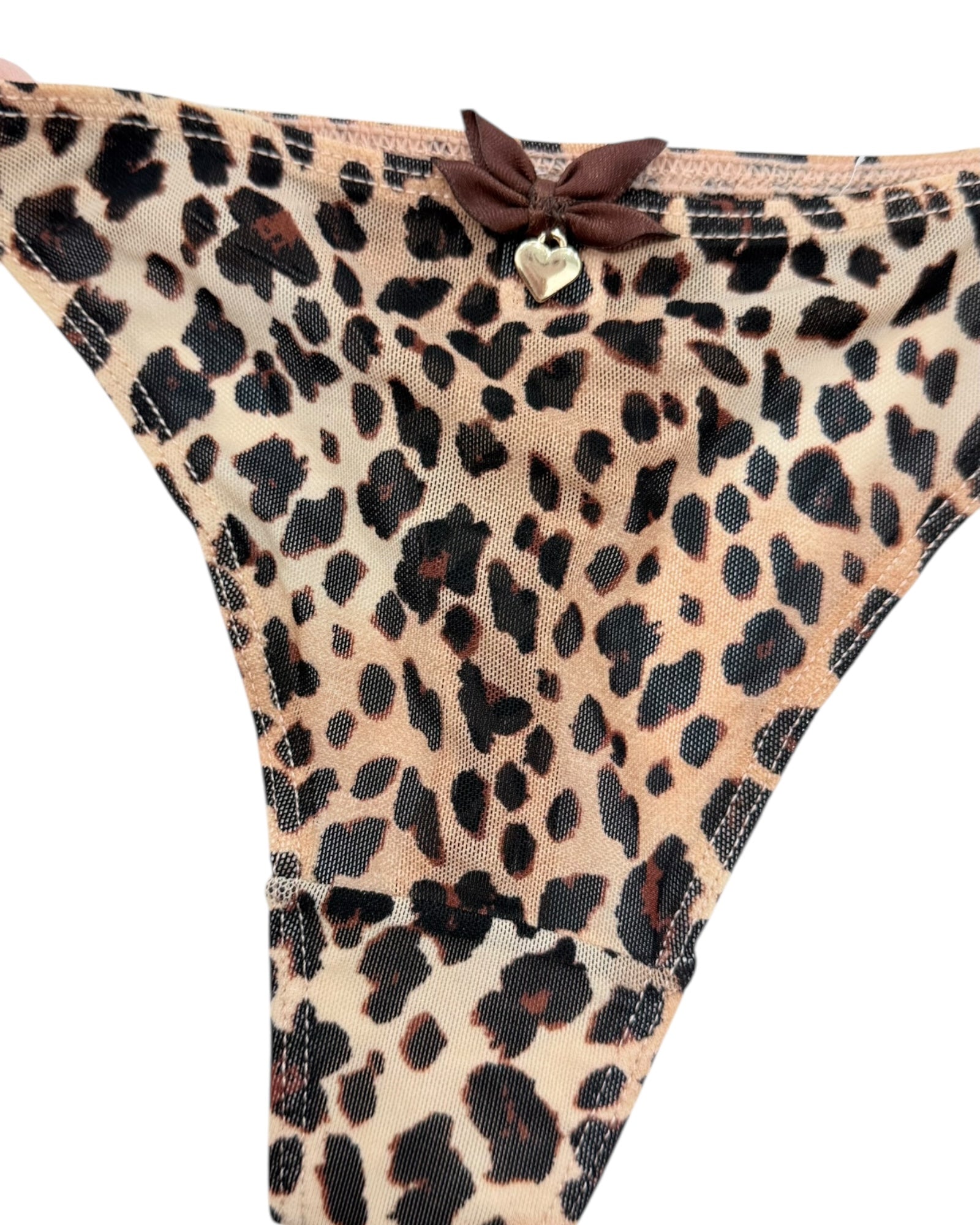 Leopard Print String Panties with Charm Accent