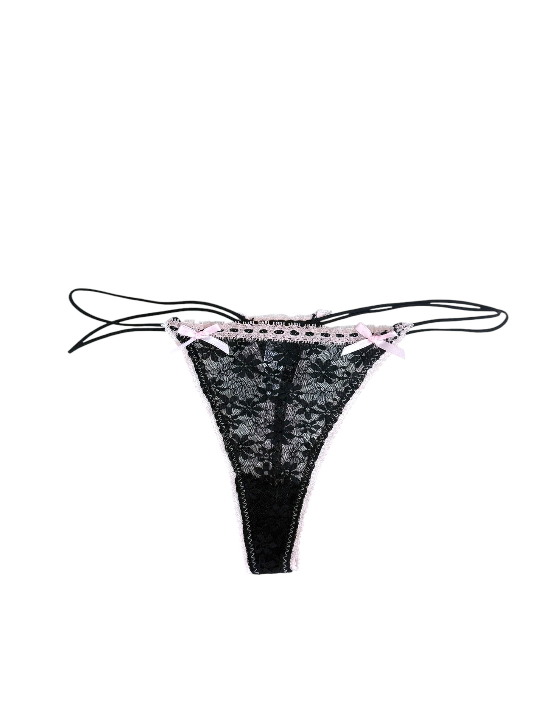 Delicate Lace G-String Trio with Bow Details
