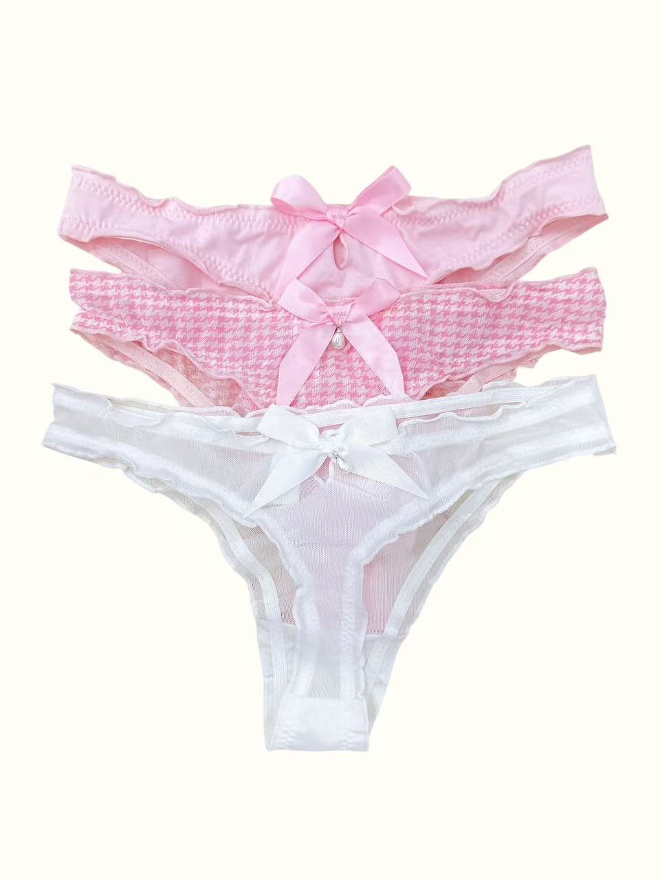 Coquette Lace & Satin Bow Thong Collection