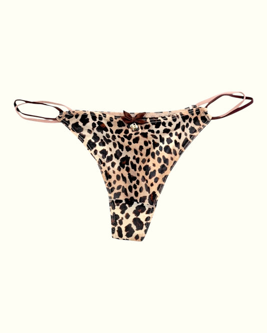 Leopard Print String Panties with Charm Accent