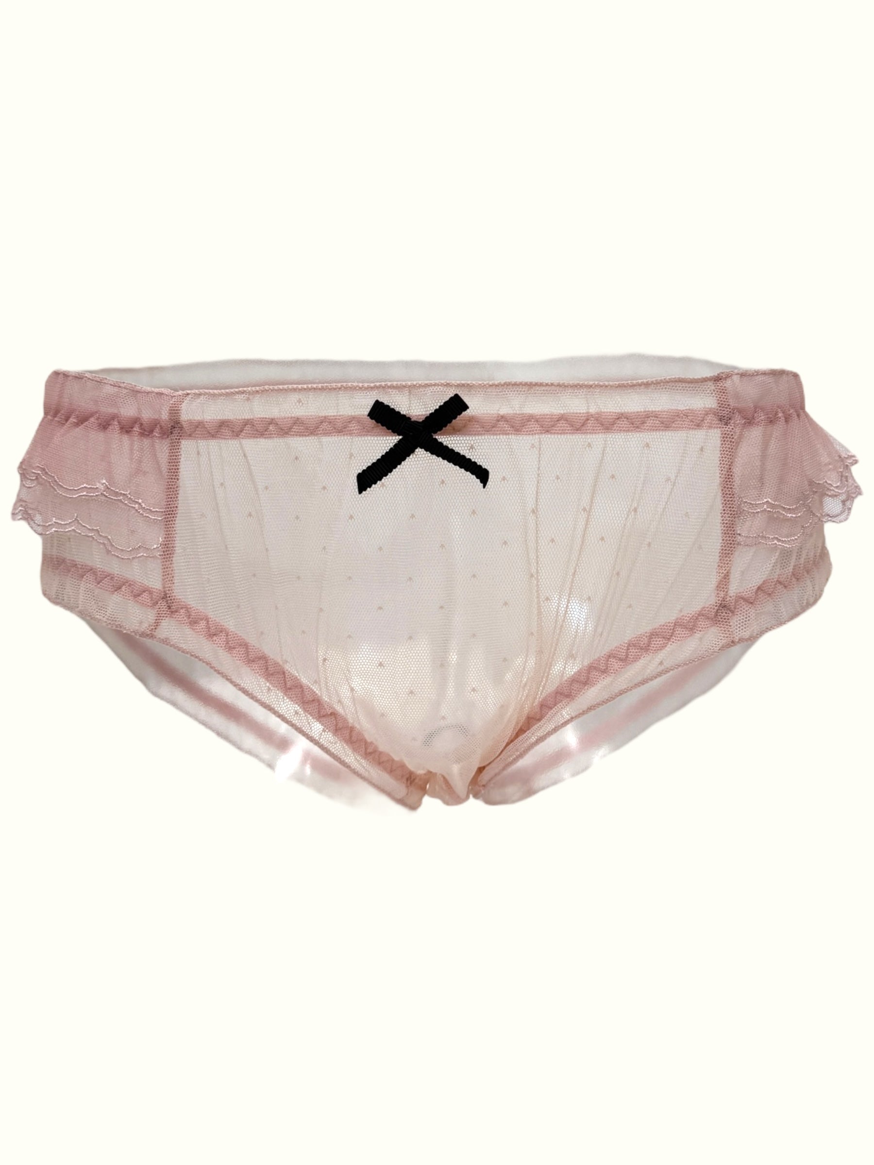Sheer Mesh Ruffle Panties with Contrast Bow