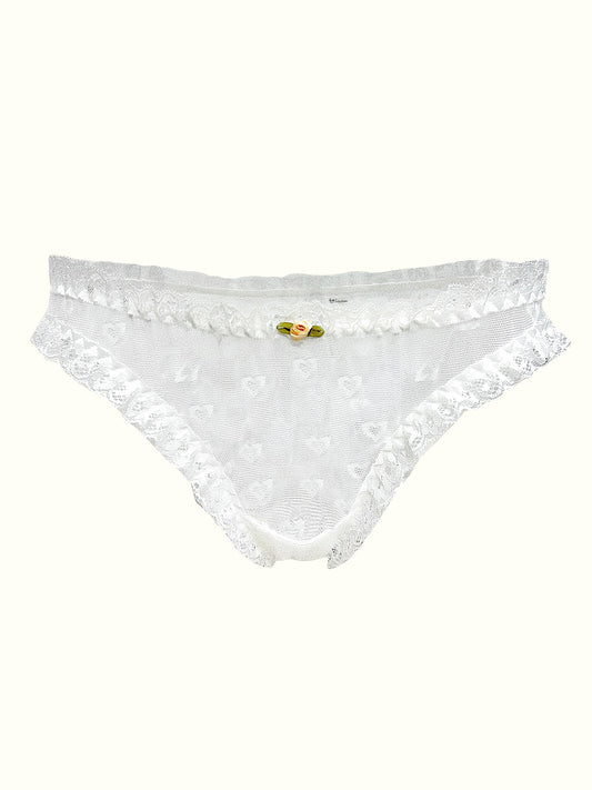 Vintage Sheer Lace Panties with Rosebud Accent
