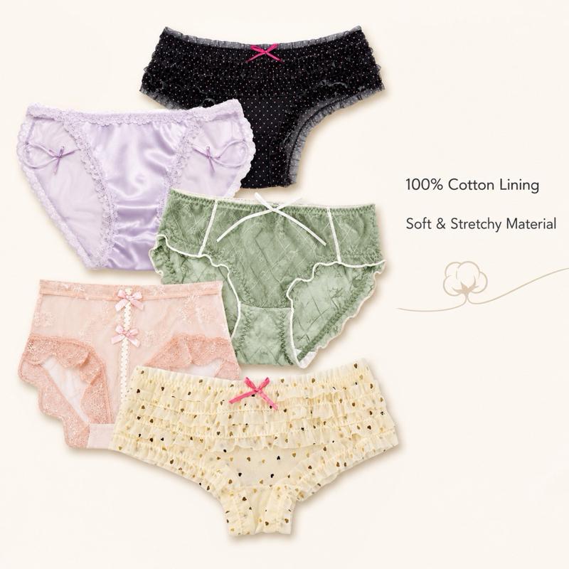 Women's Medium-Size Milanblocks Coquette Cotton Underwear Set (5-Pack) - Comfortable, Feminine, Elegant Womenswear for Everyday Wear
