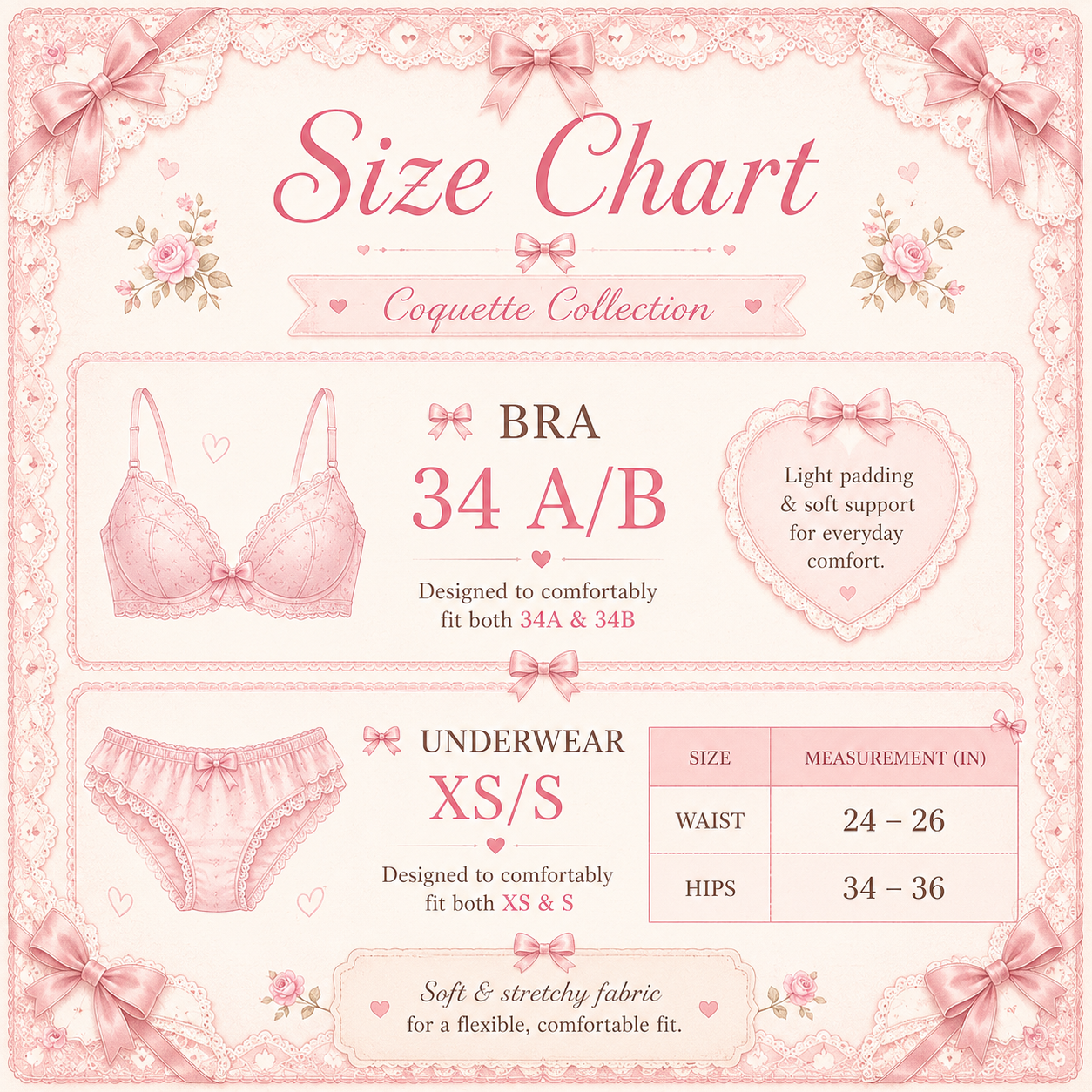 Milanblocks Women's 2-Piece Soft Girl Coquette Lace Bra and Panty Set - Y2K Floral Lingerie (Copy)