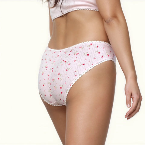 Milanblocks Soft Girl Cotton Panties pointella Cute Floral Pastel Lace Trim Briefs Panty